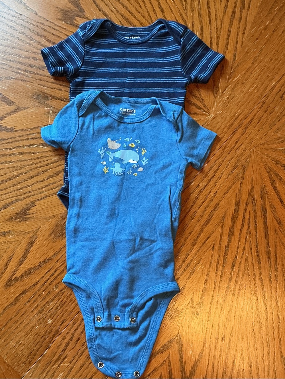 Carter's Navy Striped & Bright Blue Ocean Print Baby One-Piece Set